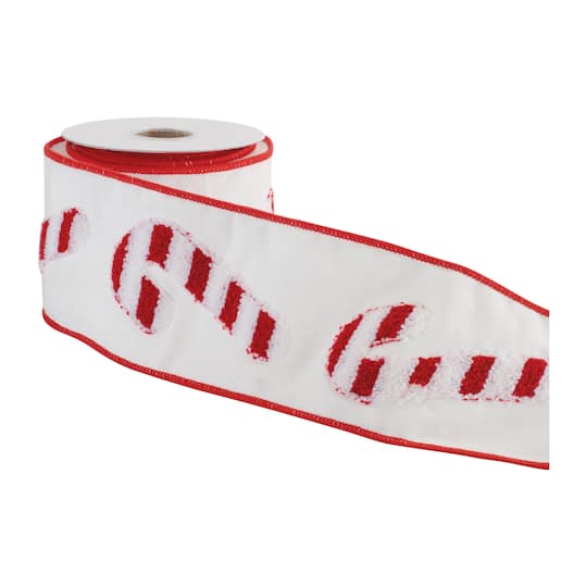 Melrose 4" x 5 yd. Red & White Candy Cane Wired Cotton Ribbon